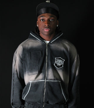 Black On Black Faded Zip - Hoodie