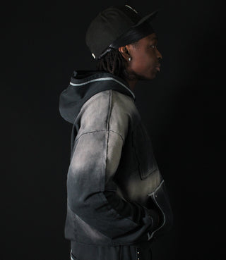 Black On Black Faded Zip - Hoodie