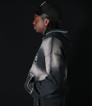 Black On Black Faded Zip - Hoodie